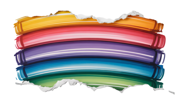 Vibrant rainbow paint strokes stacked against a dark background