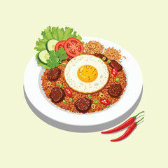 Delicious Indonesian Nasi Goreng with Fried Egg and Chili.