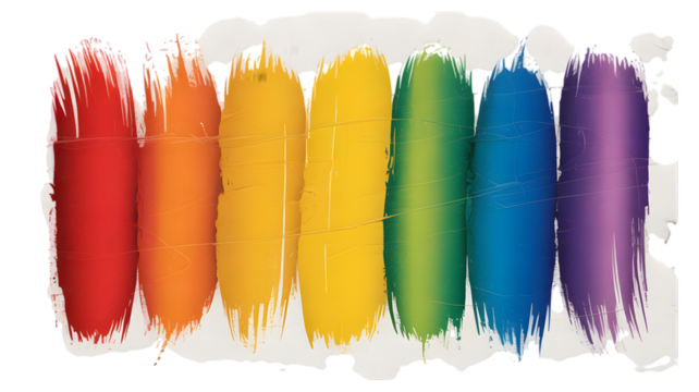 Vibrant rainbow brush strokes against a dark background