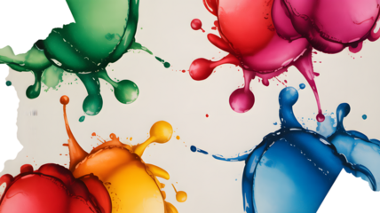 Vibrant liquid splashes of multiple colors on a light background