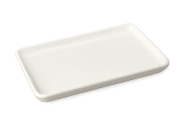 White rectangular ceramic serving dish on transparent background