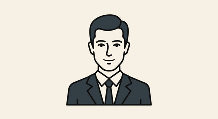 Illustration of a man in a suit and tie, depicted from the chest up, smiling.