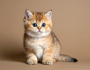 Adorable golden kitten with blue eyes posing on a neutral background for portrait