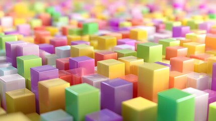 Obraz premium Numerous brightly colored three dimensional geometric shapes rise from a surface