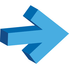 3D Blue Directional Arrow Sign with Transparent Background and Realistic Shading