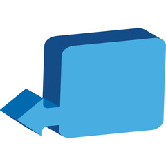 A 3D Light Blue Speech Bubble Icon With A Dark Blue Arrow Pointing Outwards On A Transparent Background With Simple Flat Design And Isometric Perspective