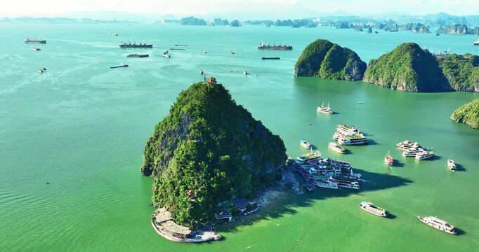 Aerial view of landscape Halong Bay, Vietnam. This is the UNESCO World Heritage Site, a beautiful natural wonder in northern Vietnam