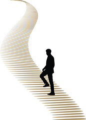 Man on Winding Path Vector – Silhouette Walking Toward Success and Future Journey Concept
