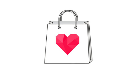 Shopping bag with a pink polygonal heart design on a white background.