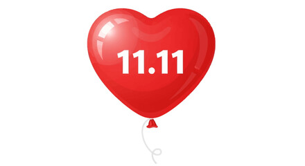 Red heart-shaped balloon with the text '11.11' in white, floating on a white background.