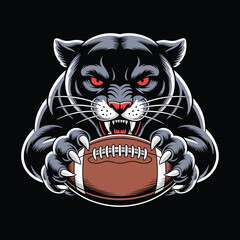 Angry Panther Mascot Vector – Fierce Black Panther Holding Football for Sports Logo Design
