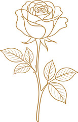 Elegant Rose Line Art Vector – Minimal Gold Outline Flower Illustration