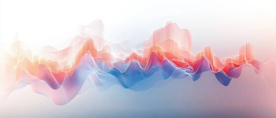 Abstract flowing waveforms with smooth gradients of red, pink, purple, and blue on a light background evoking a sense of calm and fluidity