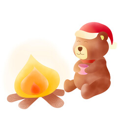Christmas Bear Sitting By The Fireplace