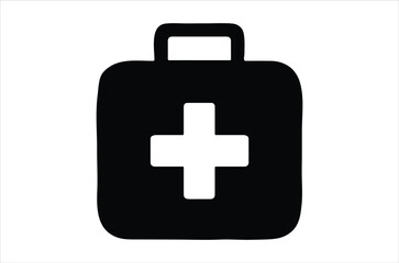Obraz premium Simple black and white illustration of a medical first aid kit icon