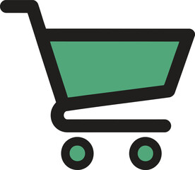 Green shopping cart icon, minimalist flat design, isolated on white background
