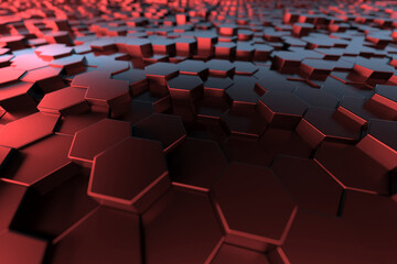 Fototapeta premium Futuristic hexagonal surface with red and black gradient patterns. 3d render