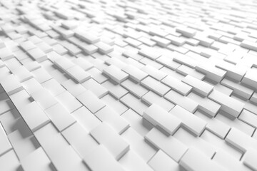 Abstract white geometric cubes forming dynamic pattern in minimalist design. 3d render