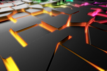 Futuristic abstract geometric pattern with glowing neon lights. 3d render