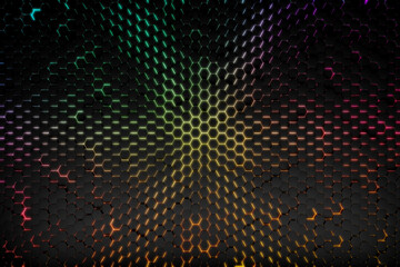 Colorful hexagonal pattern with gradient light for modern design .3d render