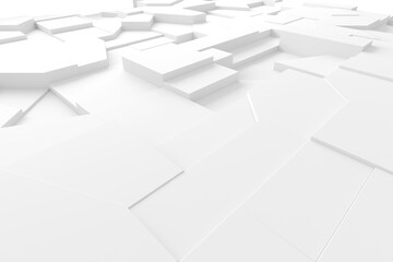Abstract geometric white surface with layered shapes for modern design. 3d render