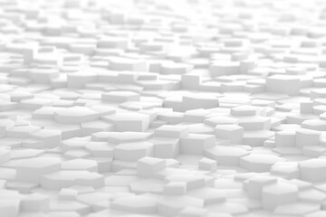 Geometric abstract background with white hexagonal blocks. 3d render
