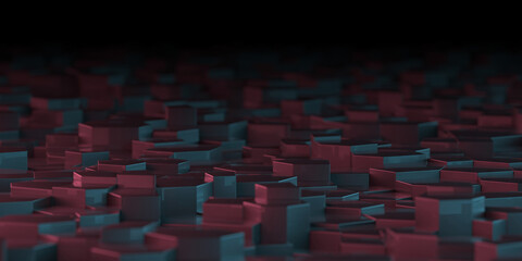 Obraz premium Abstract geometric pattern in dark red and teal gradient. 3d render