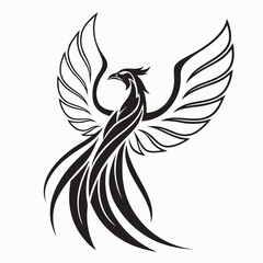 Phoenix bird rising with wings spread for tattoo design
