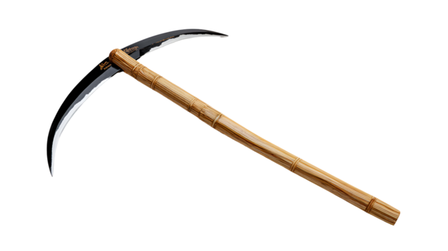 Ancient agricultural scythe tool isolated on transparent background