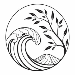Wave and tree in circle for logo design