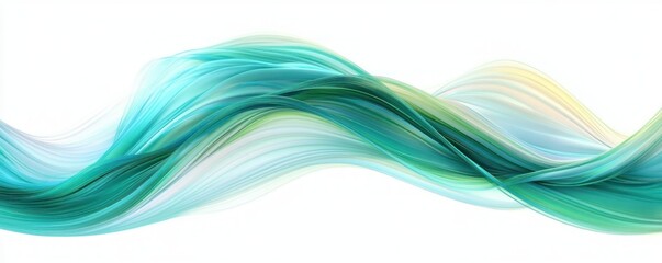 Smooth flowing abstract waves in various shades of blue and green on a white background conveying fluidity and calmness