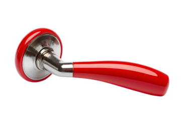 Red metal door handle isolated on transparent background
