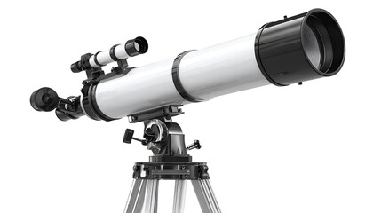 White refracting telescope on a tripod isolated on transparent background