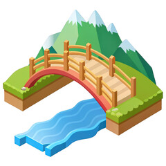 Charming 3d bridge arching over a mountain stream landscape transparent background