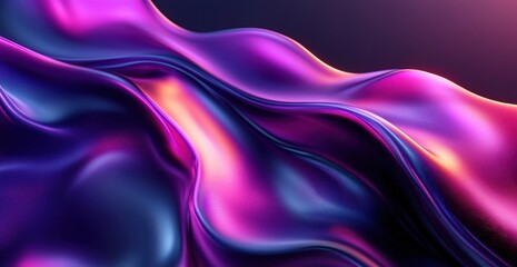 Obraz premium Abstract, smooth, flowing fabric-like surface with vibrant purple, pink, and dark blue hues creating a glossy and futuristic metallic appearance