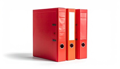 Three file folders; red, orange, standing side by side