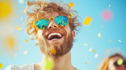 Joy Man cheering with happiness after winning a fun board game with friends.