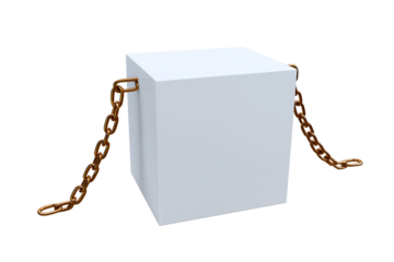 White cube with gold chain stock photo for product display and presentation on transparent background