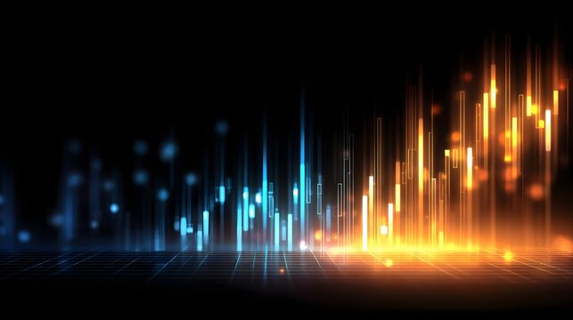 Digital illuminated bar graph displays rising trends against a dark background