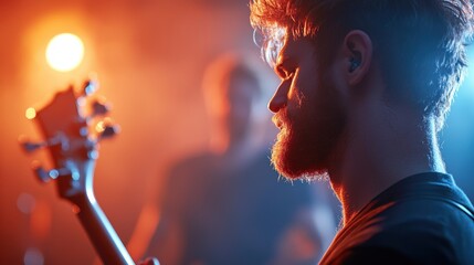 Hobby Group of musicians practicing a song together in a home studio.