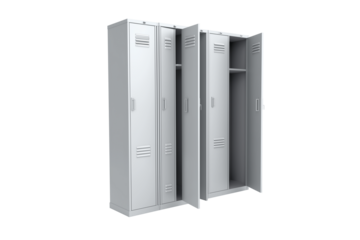Shop metal storage lockers for school gym employee and industrial use on transparent background