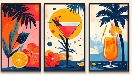 Tropical cocktails set against a vibrant, stylized background