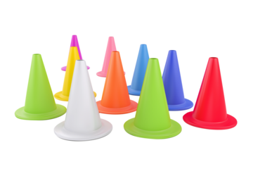 Buy colorful traffic cones plastic safety cones for sports and training use on transparent background