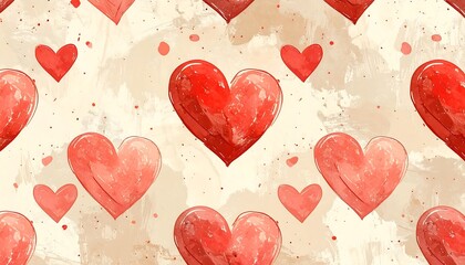 Watercolor hearts pattern on a textured, light-brown background
