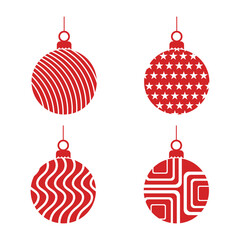 Decorative red bauble icons symbolizing Christmas joy with artistic line and pattern variations. Christmas Elements Vector Illustration