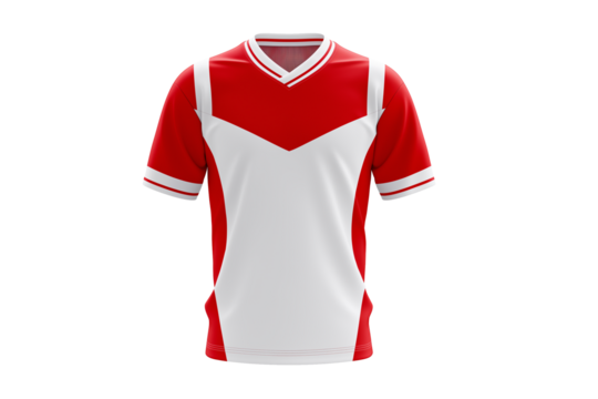 Shop red and white v neck soccer jersey apparel for teams and individuals on transparent background