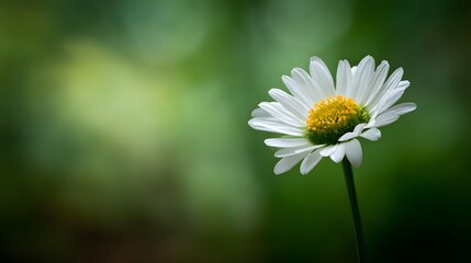 Single white blossom stands tall against a deep green natural background