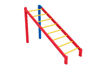 Climbing frame ladder playground equipment red yellow and blue structure on transparent background