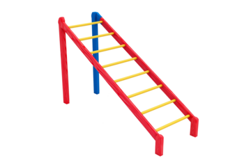 Climbing frame ladder playground equipment red yellow and blue structure on transparent background