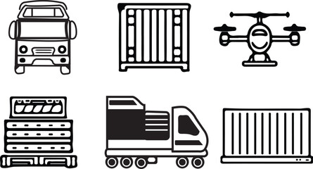 Commercial vehicles line icon set featuring detai.
